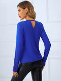 Story to Tell Tan Surplice Blue Lace Long Sleeve Tight Top