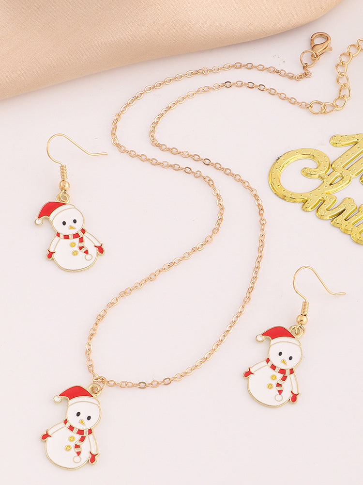 Christmas Moose Snowman Earrings Necklace Set