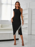 Nvuvu Hollywood Woman Black Slit Tassel Midi Dress