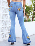 Go-Getter Sunflower Print Light High Rise Flare Jeans