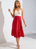 Red Skirt Ruffled Hem Sweetheart Wrap Dress