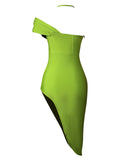 Basic Bae Washed Yellow Green Ribbed Silk Bodycon Mini Dress