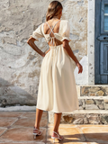 Ruched Heart Bodice Lantern Sleeves Dress