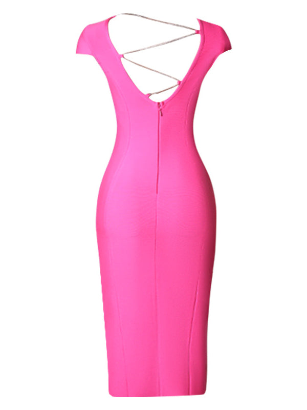 Eternal Elegance Deep Pink Cutout Short Sleeve Maxi Dress
