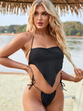 Stylish Black Straps Plunging Neckline Bikini