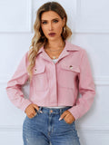 Almost Autumn Pink Suede Collared Cropped Jacket