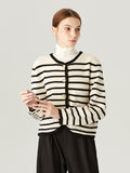 That Cozy Feeling Cream Stripe Knit Button-Up Cropped Wool Cardigan