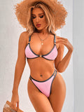 Pink Metal Buckle High-cut Bikini