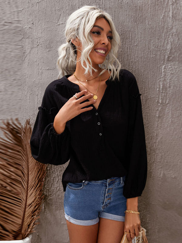 Striped Flax Button-Up Top