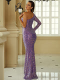 Nvuvu Just Tonight Light Purple Sequin One-Shoulder Bodycon Dress