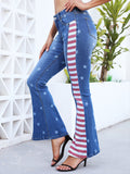 High-Waist-Jeans im Stil der 70er mit hohem Flare-Sternmuster in mittlerer Waschung