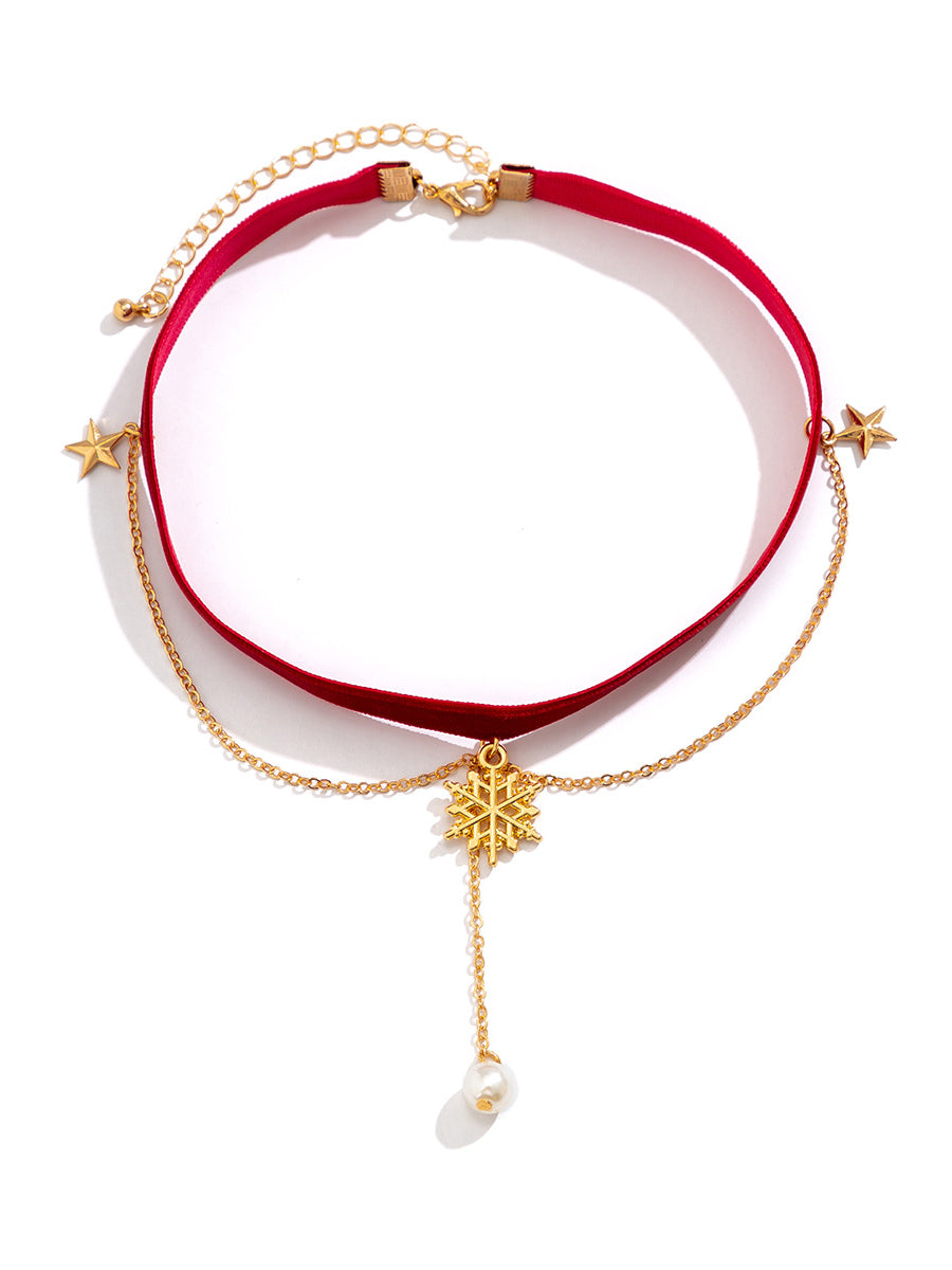Red Velvet Christmas Snowflake Necklace