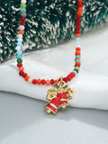 Christmas Bell Pendant Crystal Beaded Necklace