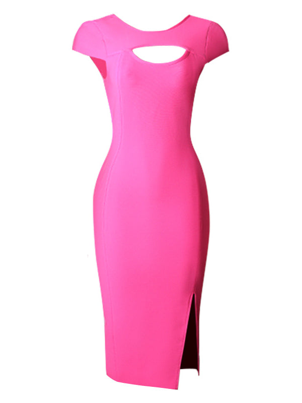 Eternal Elegance Deep Pink Cutout Short Sleeve Maxi Dress