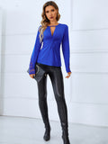 Story to Tell Tan Surplice Blue Lace Long Sleeve Tight Top
