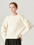 Snow Falling Cream Patchwork Knit Long Sleeve Wool Sweater