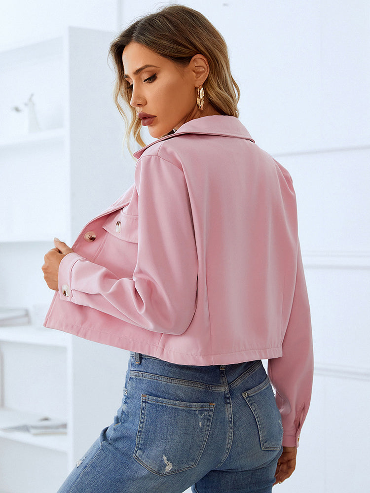 Almost Autumn Pink Suede Collared Cropped Jacket