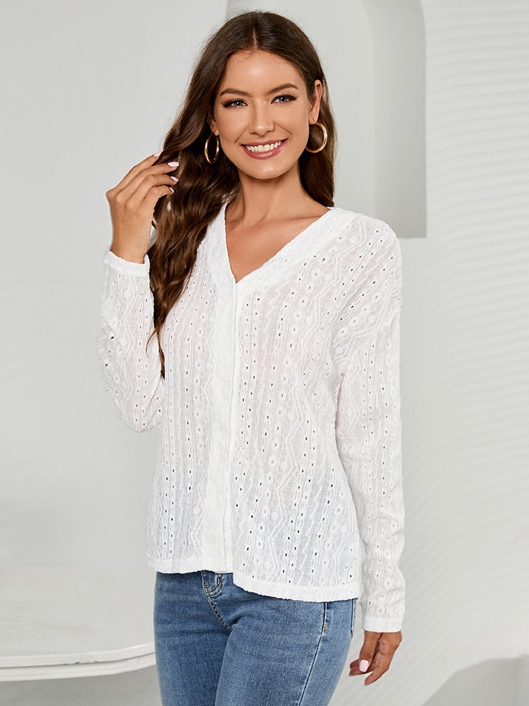 White Lace Casual Long Sleeve Top