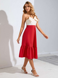 Red Skirt Ruffled Hem Sweetheart Wrap Dress