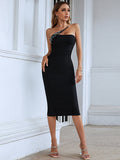 Total Appeal Black Sequin One-Shoulder Bodycon Midi Dress