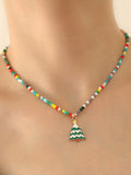 Christmas Bell Pendant Crystal Beaded Necklace