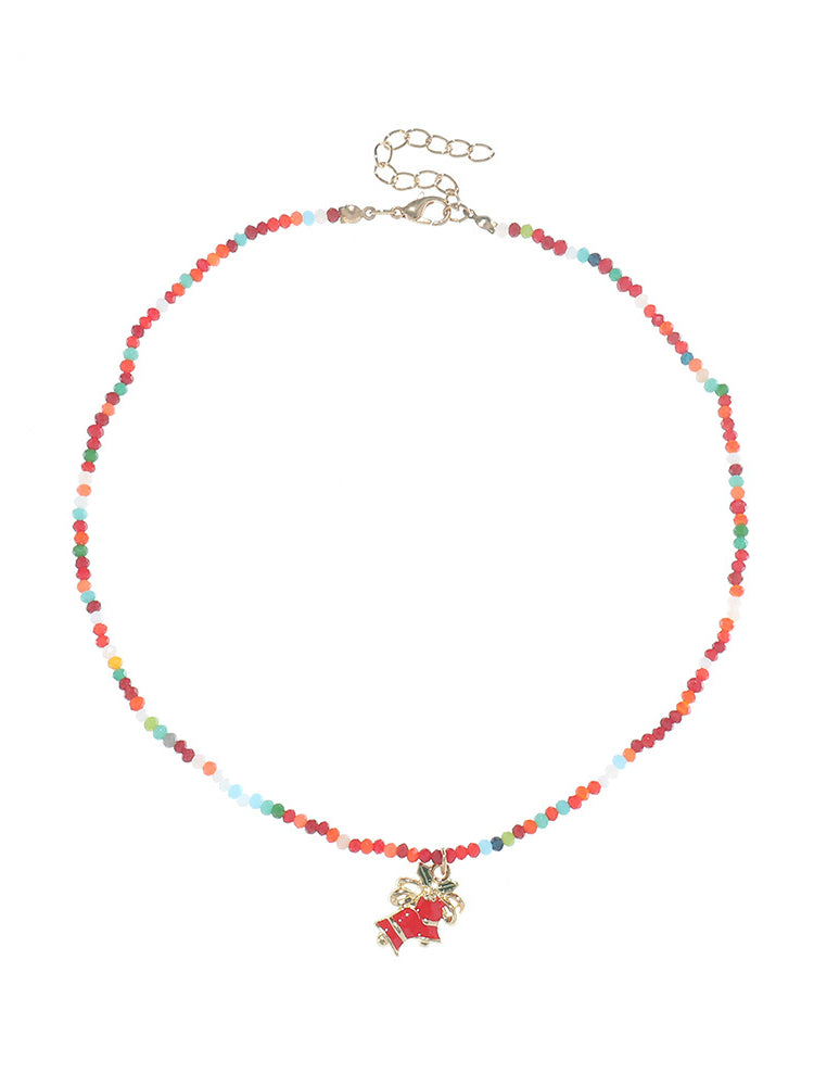 Collier de perles de cristal avec pendentif cloche de Noël